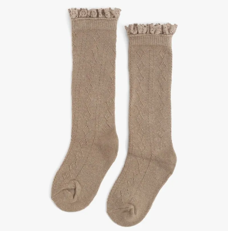 Oat Fancy Lace Top Knee High Socks || Little Stocking Co