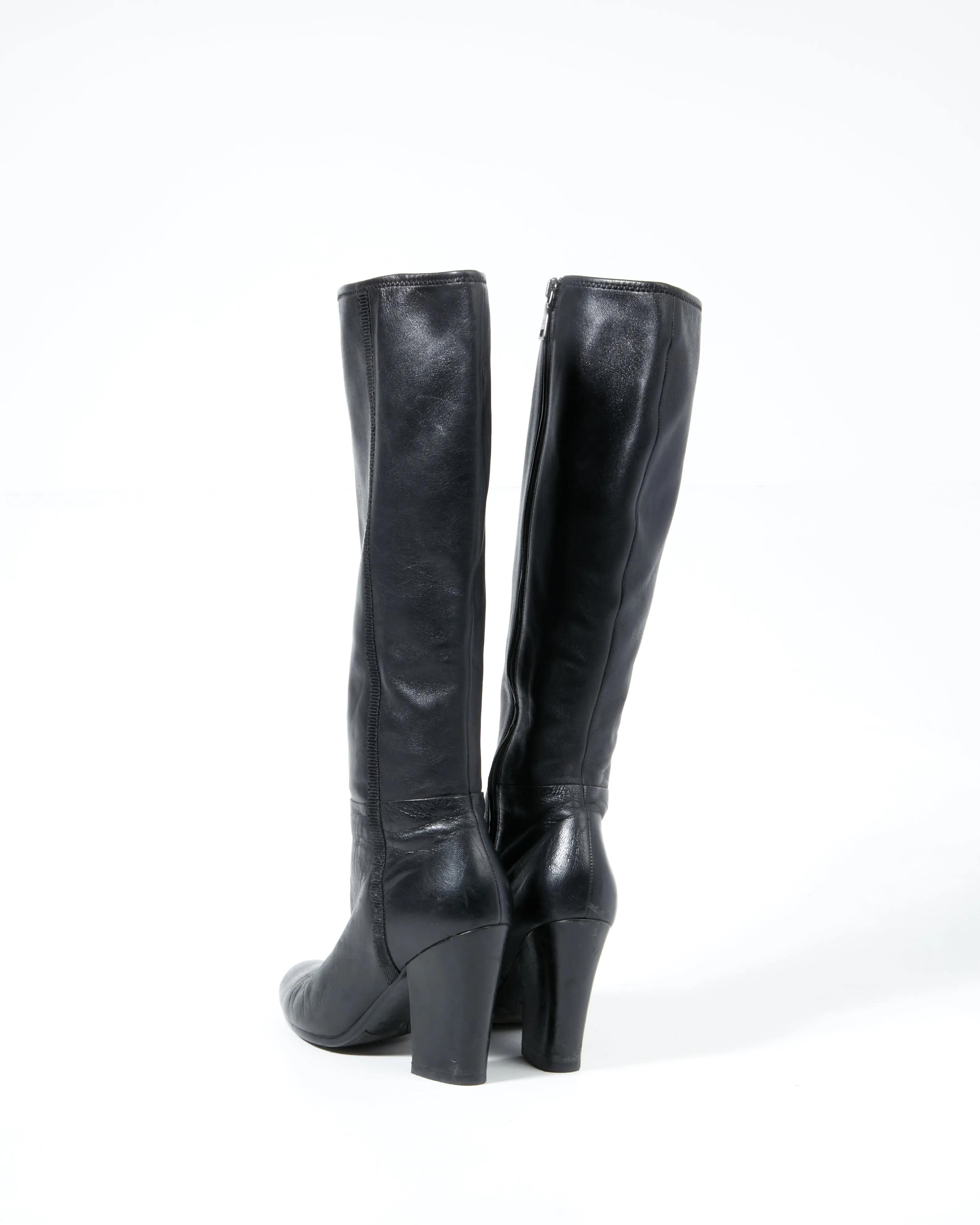 Prada Black Leather Below the Knee Heel Boots - 38.5