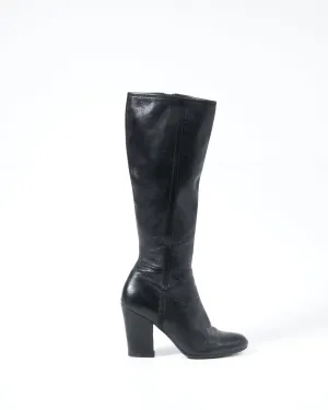 Prada Black Leather Below the Knee Heel Boots - 38.5