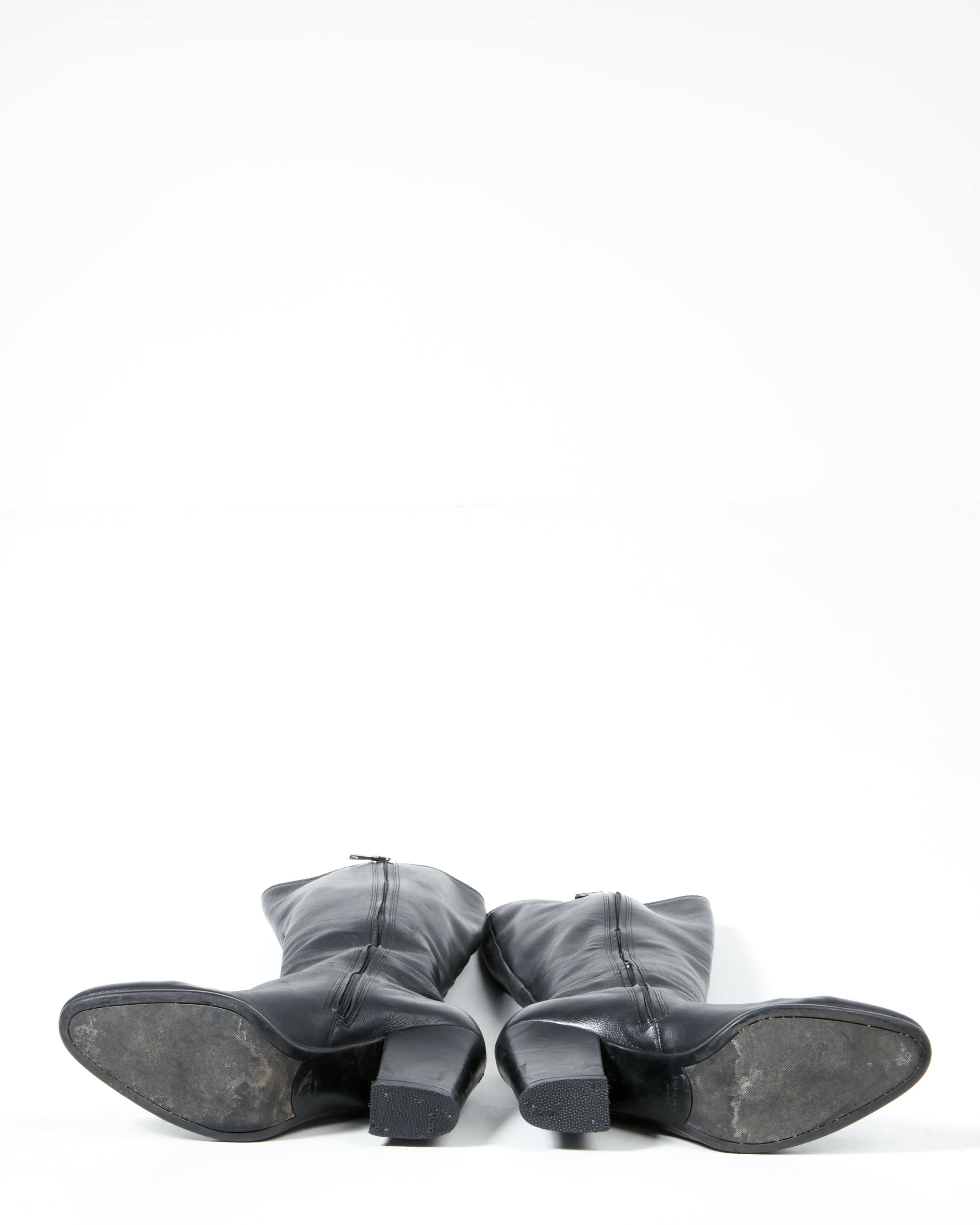 Prada Black Leather Below the Knee Heel Boots - 38.5