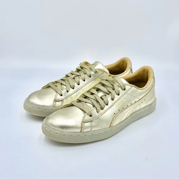 Puma Suede ‘50th Anniversary’ Gold Leather Sneakers 367297 Kids Juniors Sz 6.5c