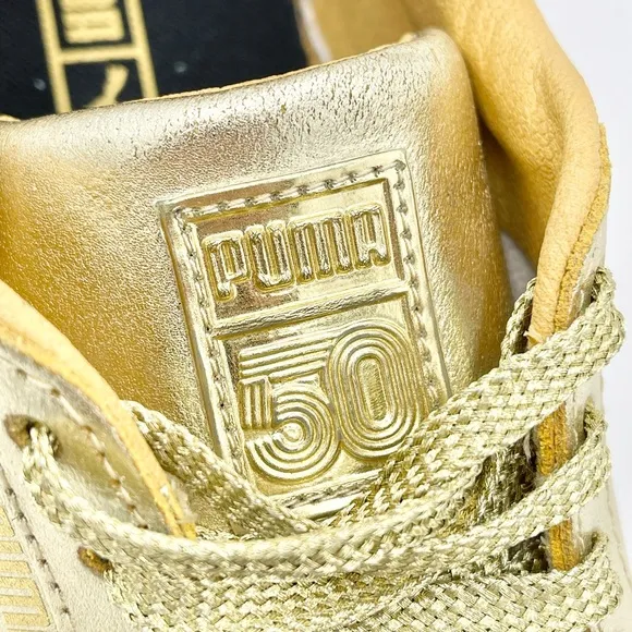 Puma Suede ‘50th Anniversary’ Gold Leather Sneakers 367297 Kids Juniors Sz 6.5c