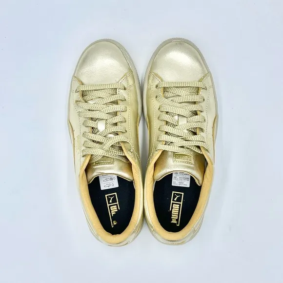 Puma Suede ‘50th Anniversary’ Gold Leather Sneakers 367297 Kids Juniors Sz 6.5c