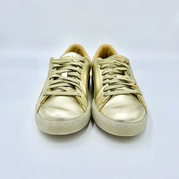 Puma Suede ‘50th Anniversary’ Gold Leather Sneakers 367297 Kids Juniors Sz 6.5c