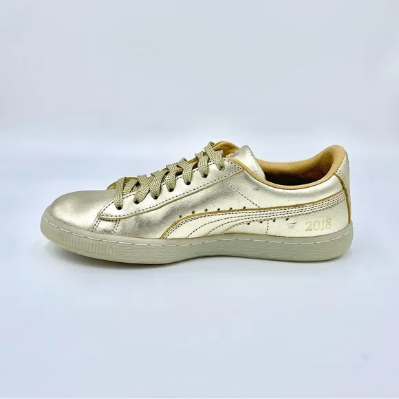 Puma Suede ‘50th Anniversary’ Gold Leather Sneakers 367297 Kids Juniors Sz 6.5c