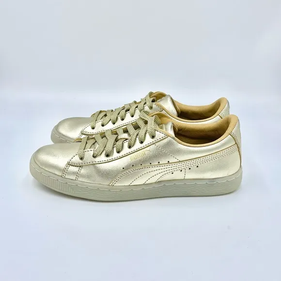 Puma Suede ‘50th Anniversary’ Gold Leather Sneakers 367297 Kids Juniors Sz 6.5c