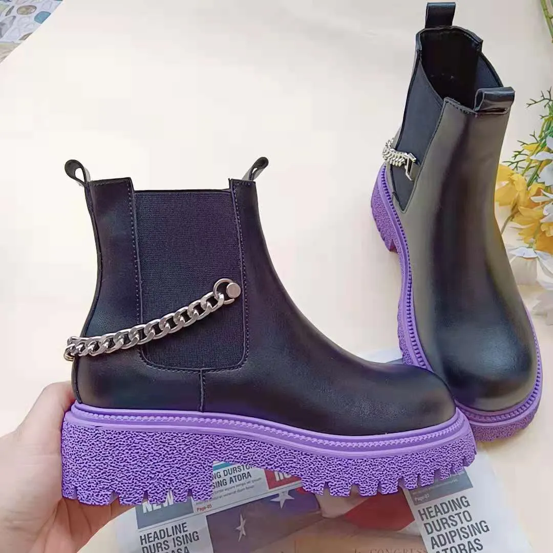 Purple Heel Ankle boots Leather/ Flat Boots