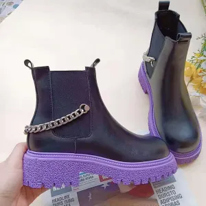 Purple Heel Ankle boots Leather/ Flat Boots