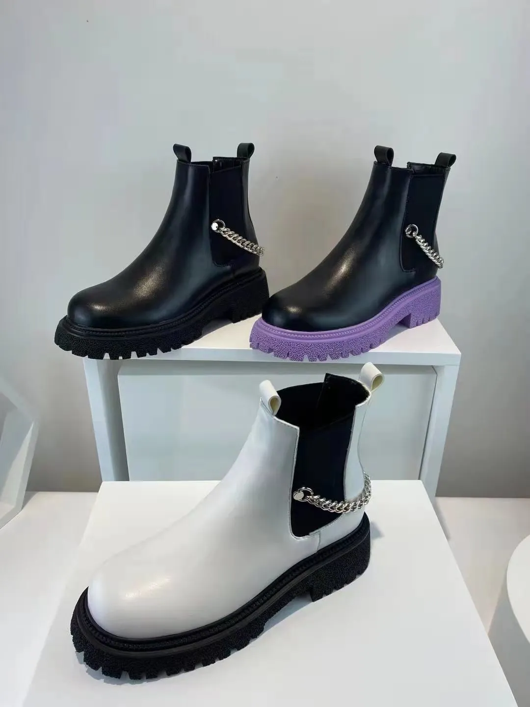 Purple Heel Ankle boots Leather/ Flat Boots