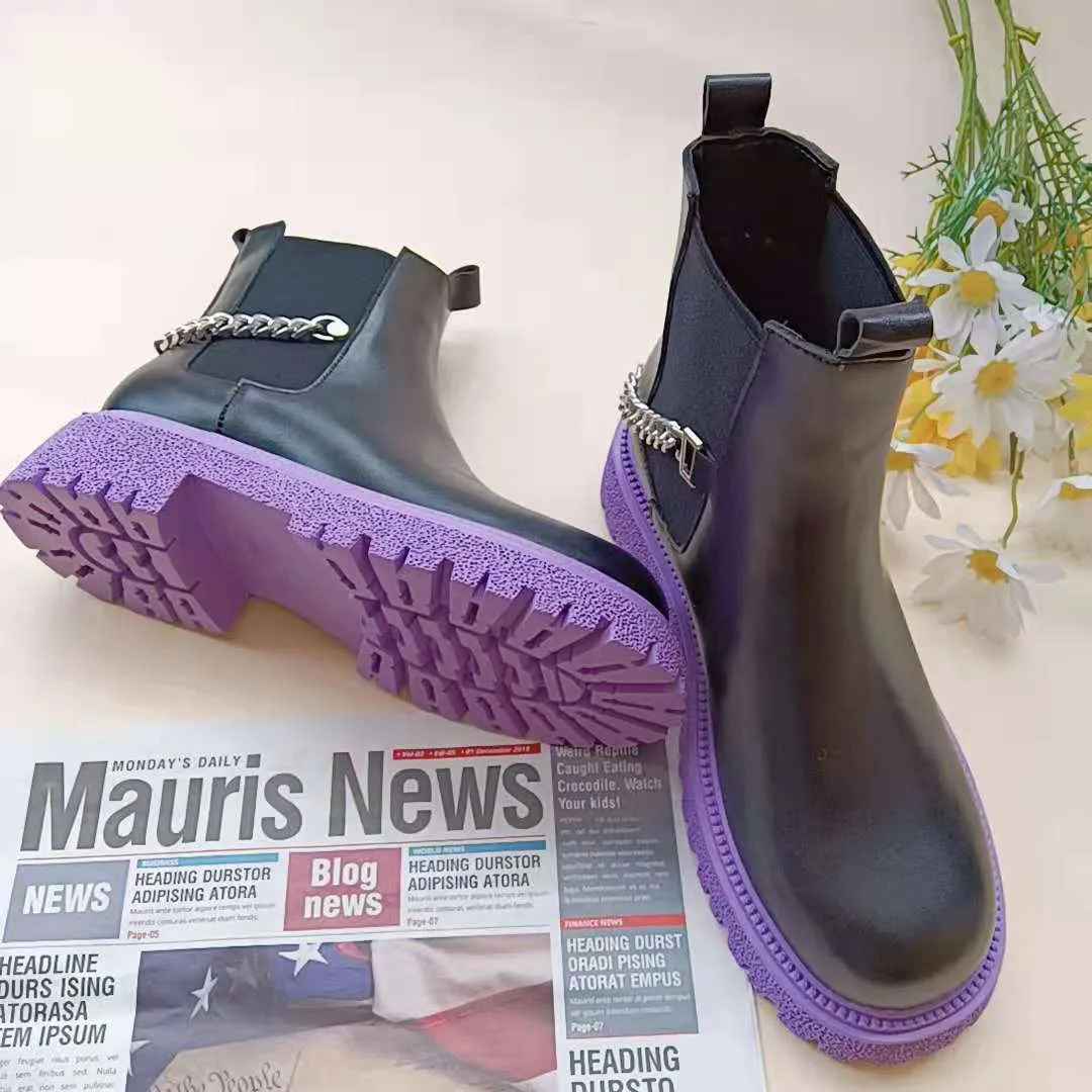Purple Heel Ankle boots Leather/ Flat Boots