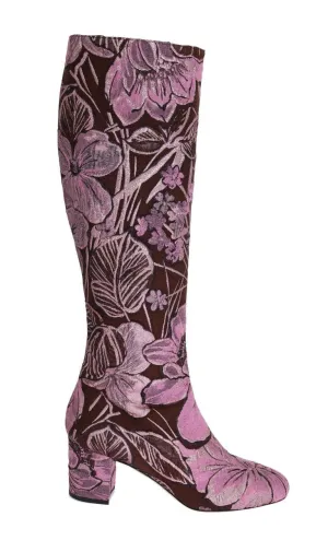 Purple Pink Jacquard Floral Boots