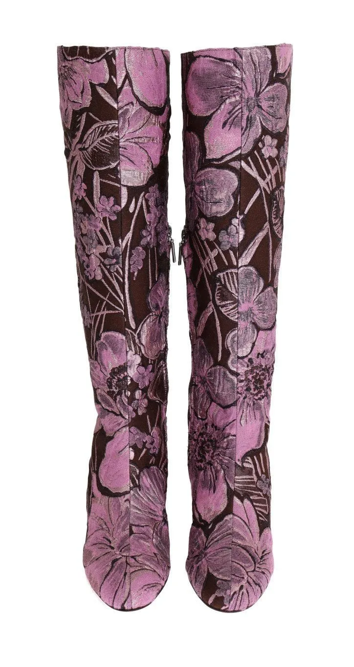 Purple Pink Jacquard Floral Boots