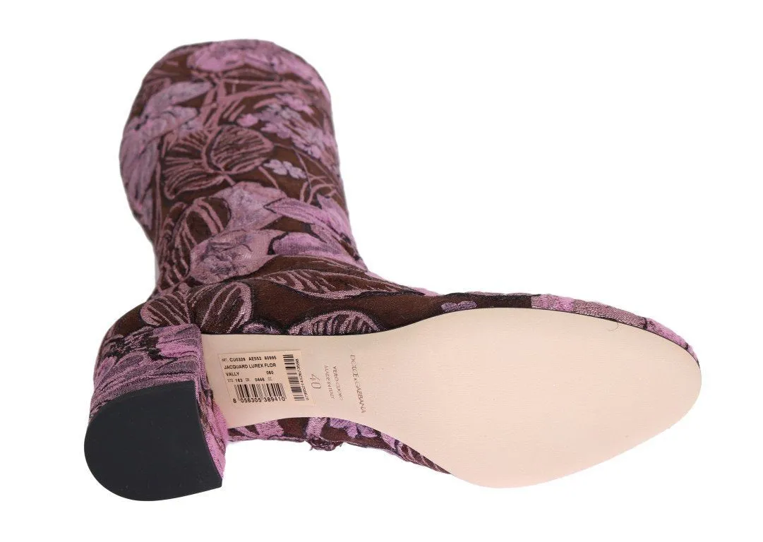 Purple Pink Jacquard Floral Boots