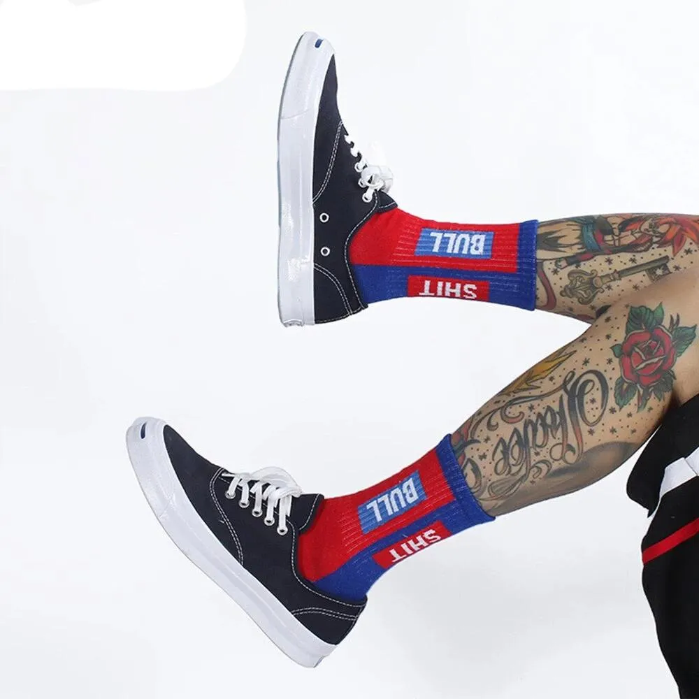 "BULLSHIT" Chaussettes Montantes Streetwear Rouge & Bleu - URB1™