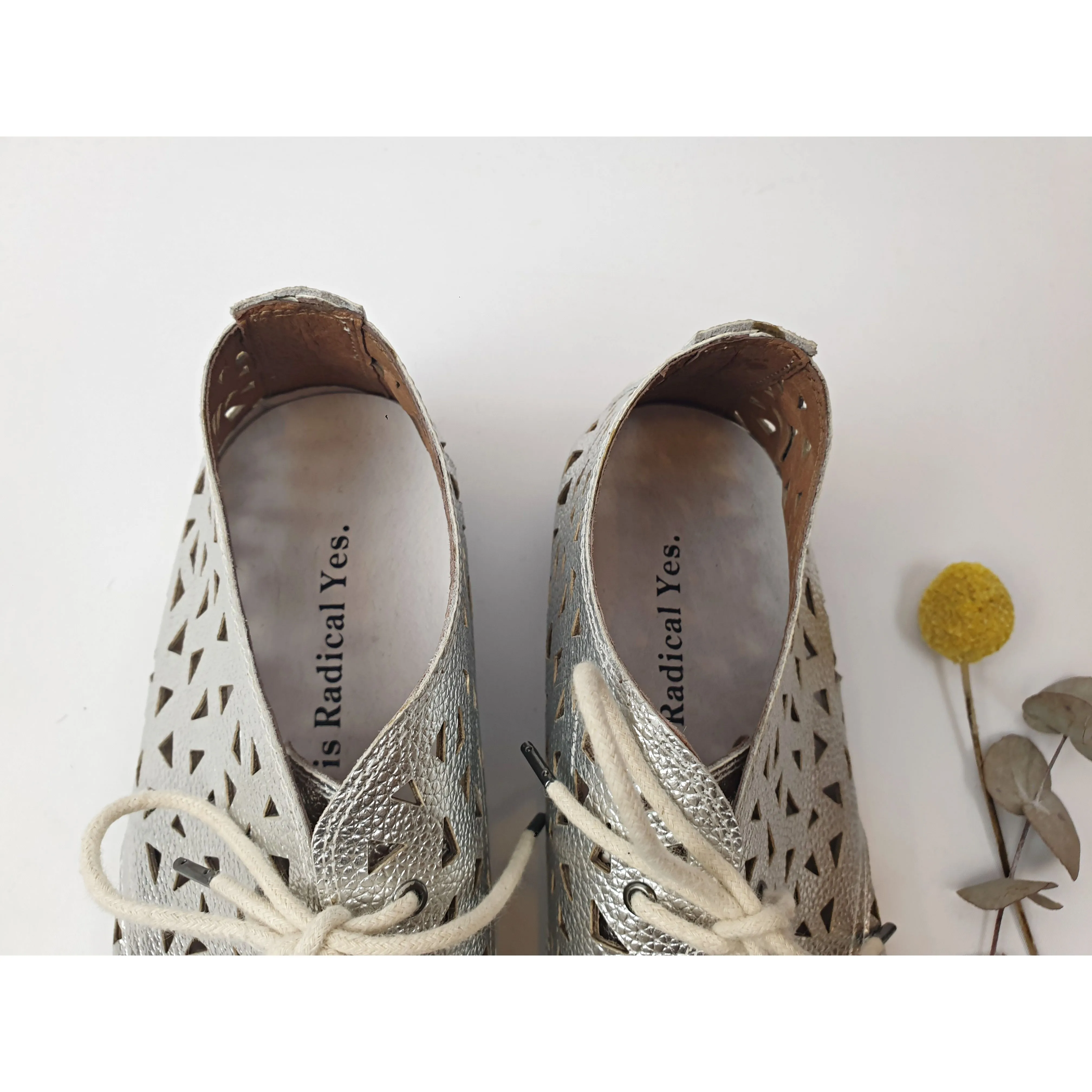 Radical Yes silver perforated leather flat laceup shoes size 43