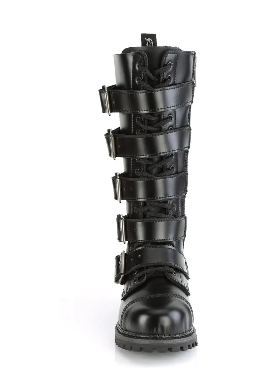 RIOT-18BK Black Leather Knee Boot
