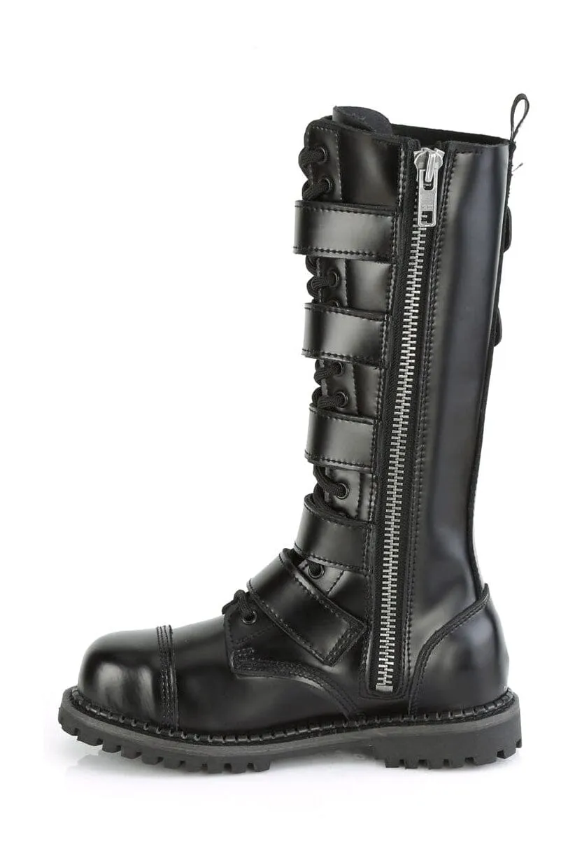 RIOT-18BK Black Leather Knee Boot