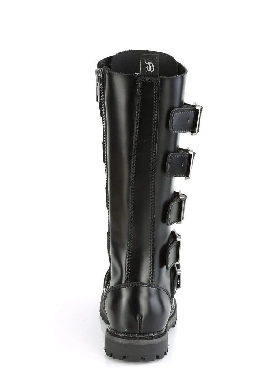 RIOT-18BK Black Leather Knee Boot