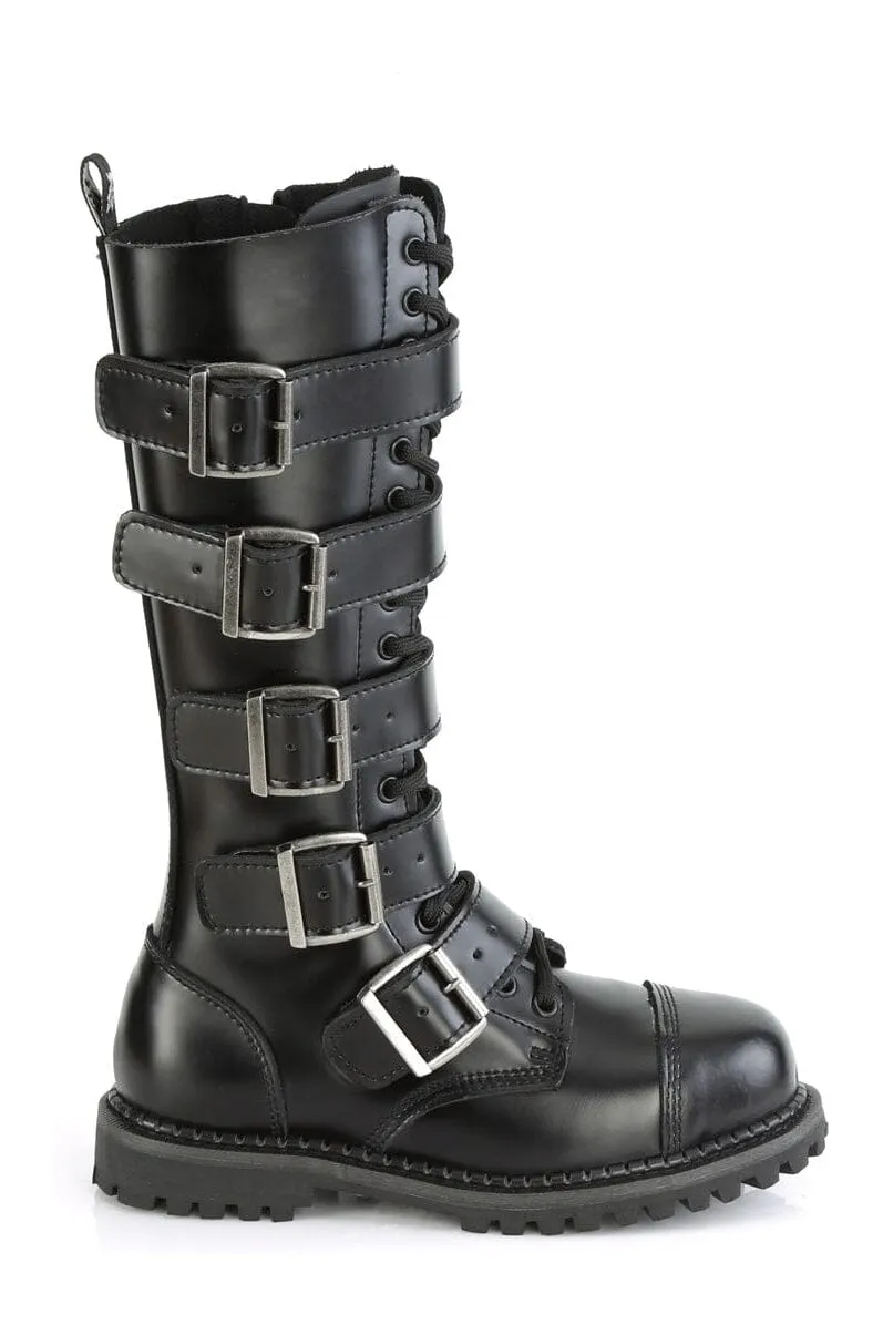 RIOT-18BK Black Leather Knee Boot