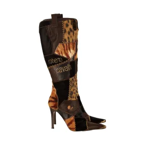 Roberto Cavalli Brown Cheetah Print Boots
