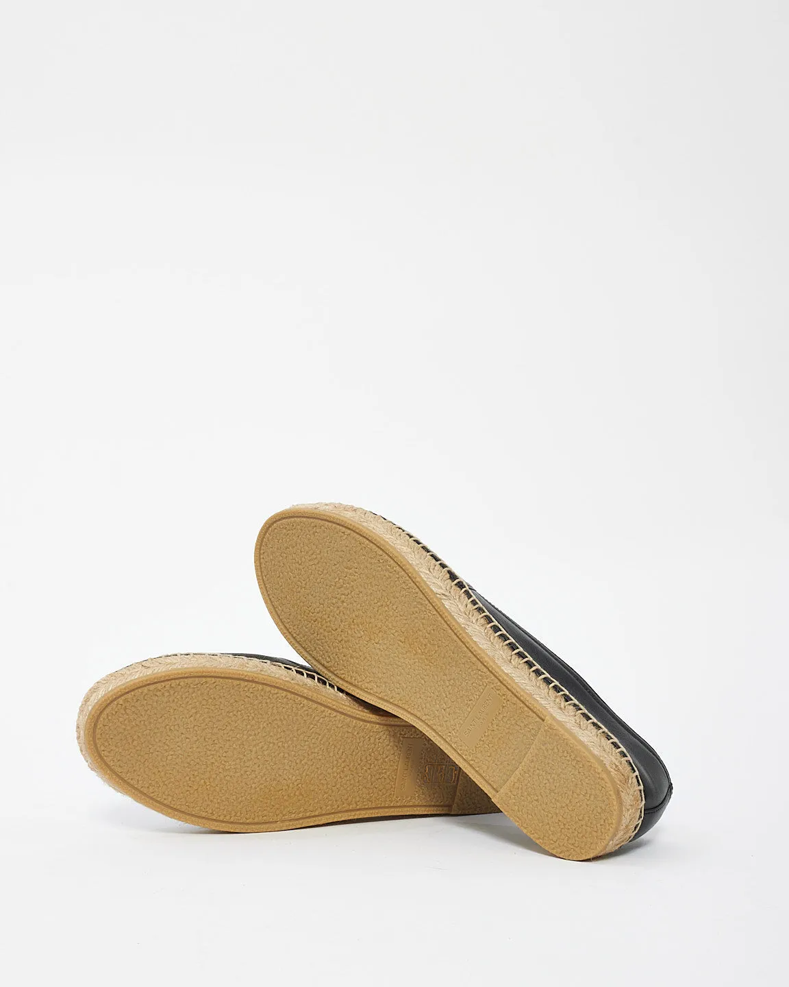 Saint Laurent Black Lambskin Leather Monogram Logo Espadrilles - 38