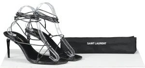Saint Laurent Black Leather Strappy Heeled Sandals UK 6 EU 39 👠