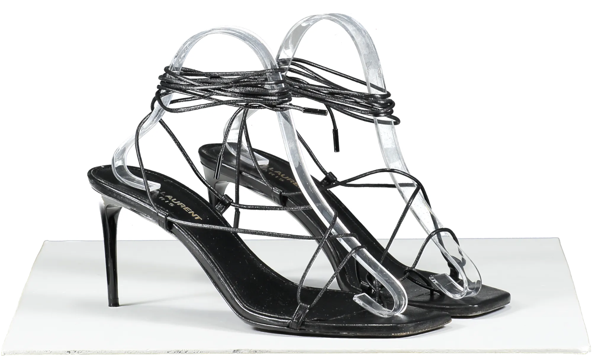 Saint Laurent Black Leather Strappy Heeled Sandals UK 6 EU 39 👠