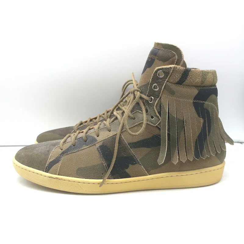 Saint Laurent SL/18 Fringe High Top Sneakers Camo Print Suede Size 46