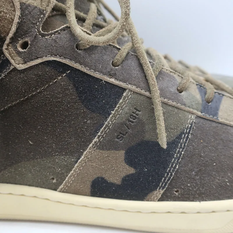 Saint Laurent SL/18 Fringe High Top Sneakers Camo Print Suede Size 46