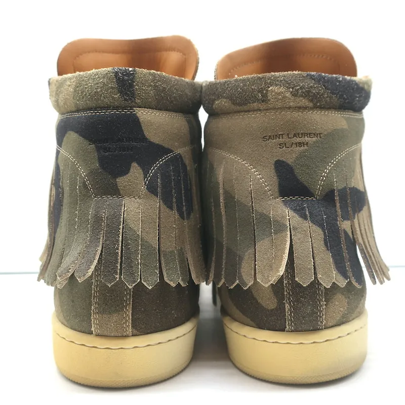 Saint Laurent SL/18 Fringe High Top Sneakers Camo Print Suede Size 46