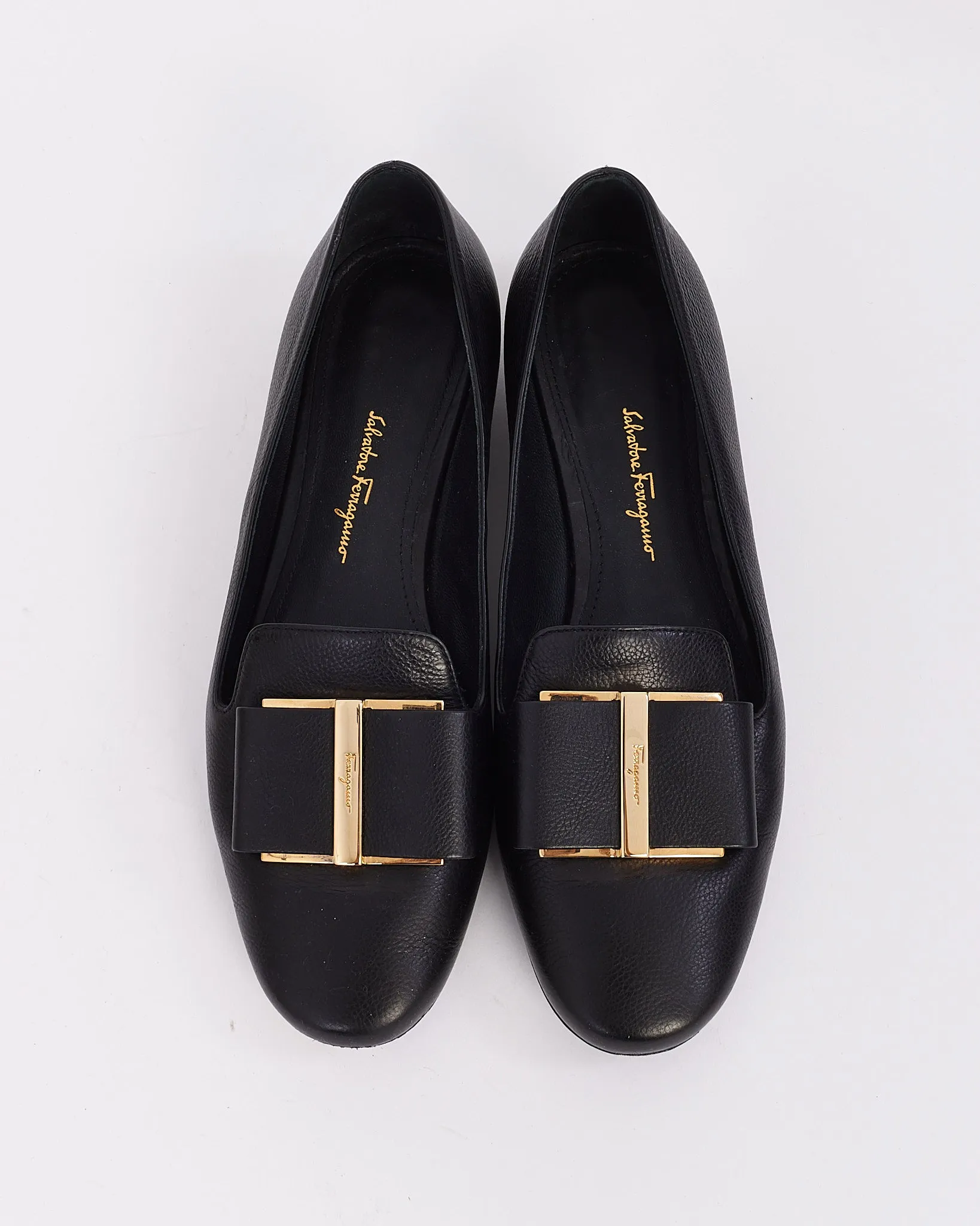 Salvatore Ferragamo Black Leather Sarno Bow Accent Loafers - 37.5