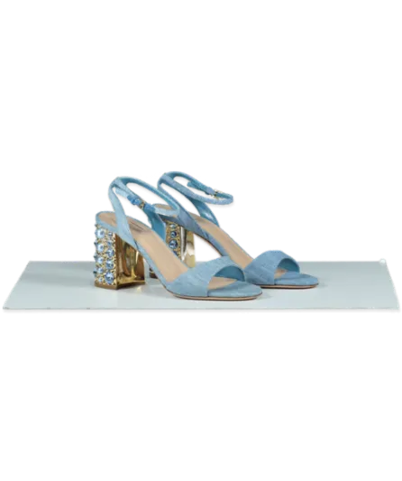 Sebastian Blue Chambray Pearl/crystal Embellished Block Heel Sandals UK 4 EU 37 👠