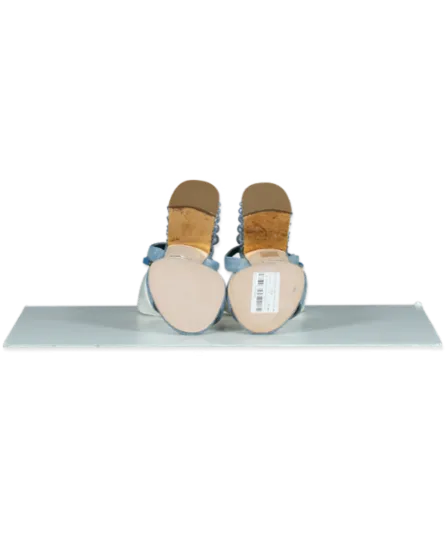 Sebastian Blue Chambray Pearl/crystal Embellished Block Heel Sandals UK 4 EU 37 👠