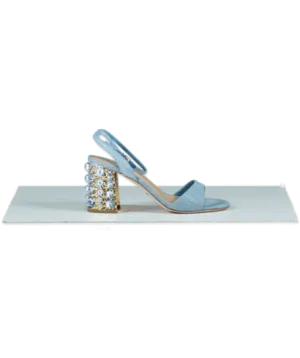 Sebastian Blue Chambray Pearl/crystal Embellished Block Heel Sandals UK 4 EU 37 👠