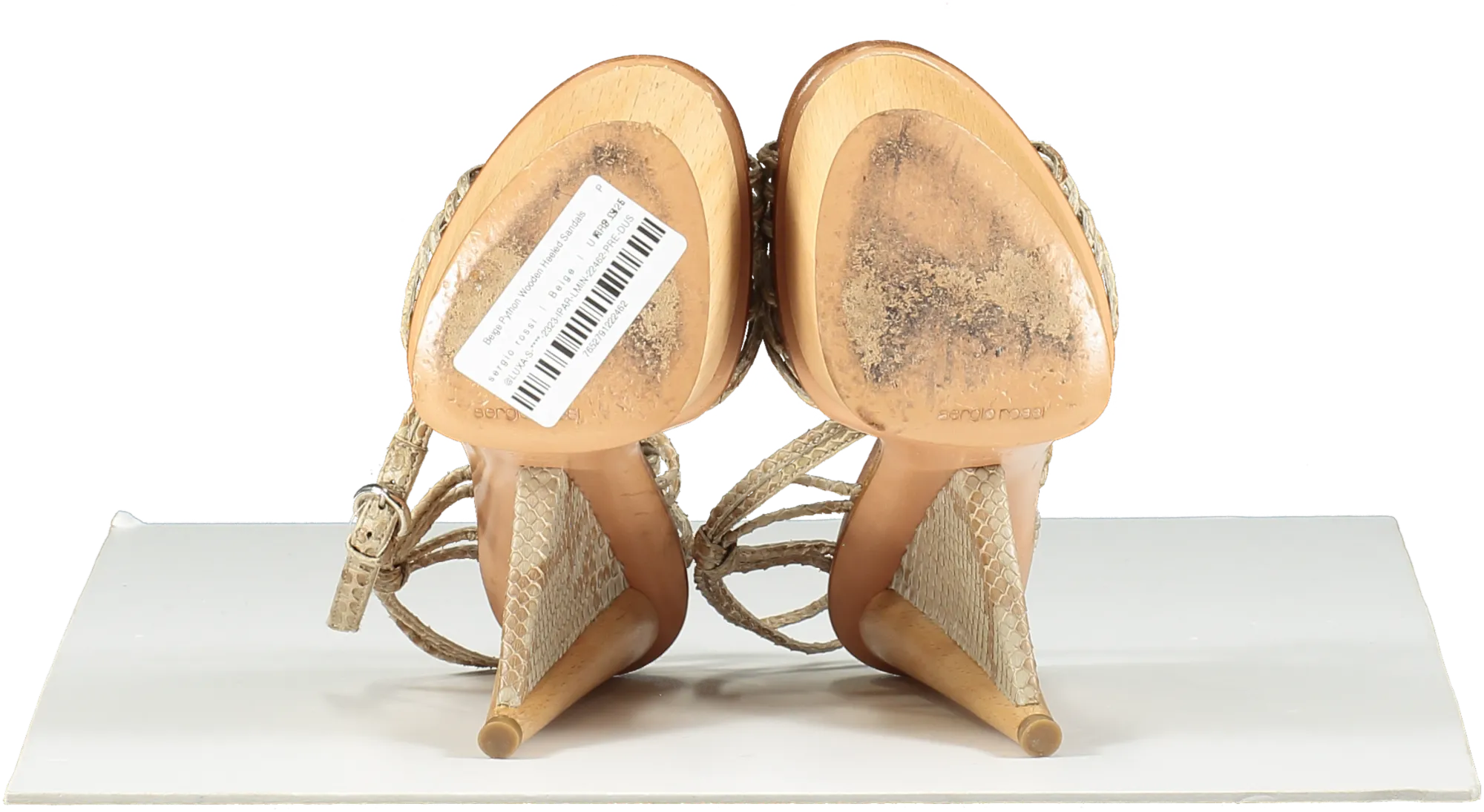 sergio rossi Beige Python Wooden Heeled Sandals UK 3.5 EU 36.5 👠