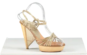 sergio rossi Beige Python Wooden Heeled Sandals UK 3.5 EU 36.5 👠