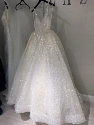 Sexy Affordable Backless V Neck A line Sparkly Long Evening Prom Dresses, 17476