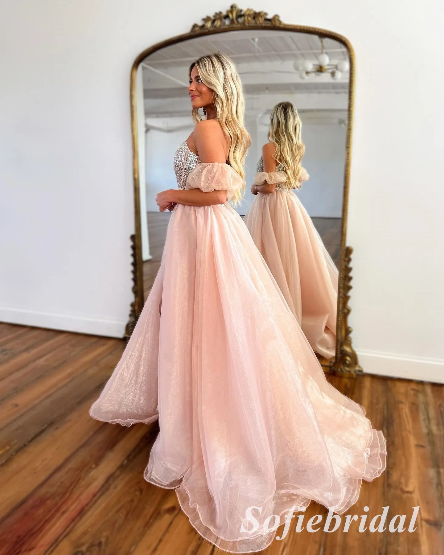 Sexy Special Fabric Sweetheart Sleeveless Side Slit A-Line Long Prom Dresses, PD0903