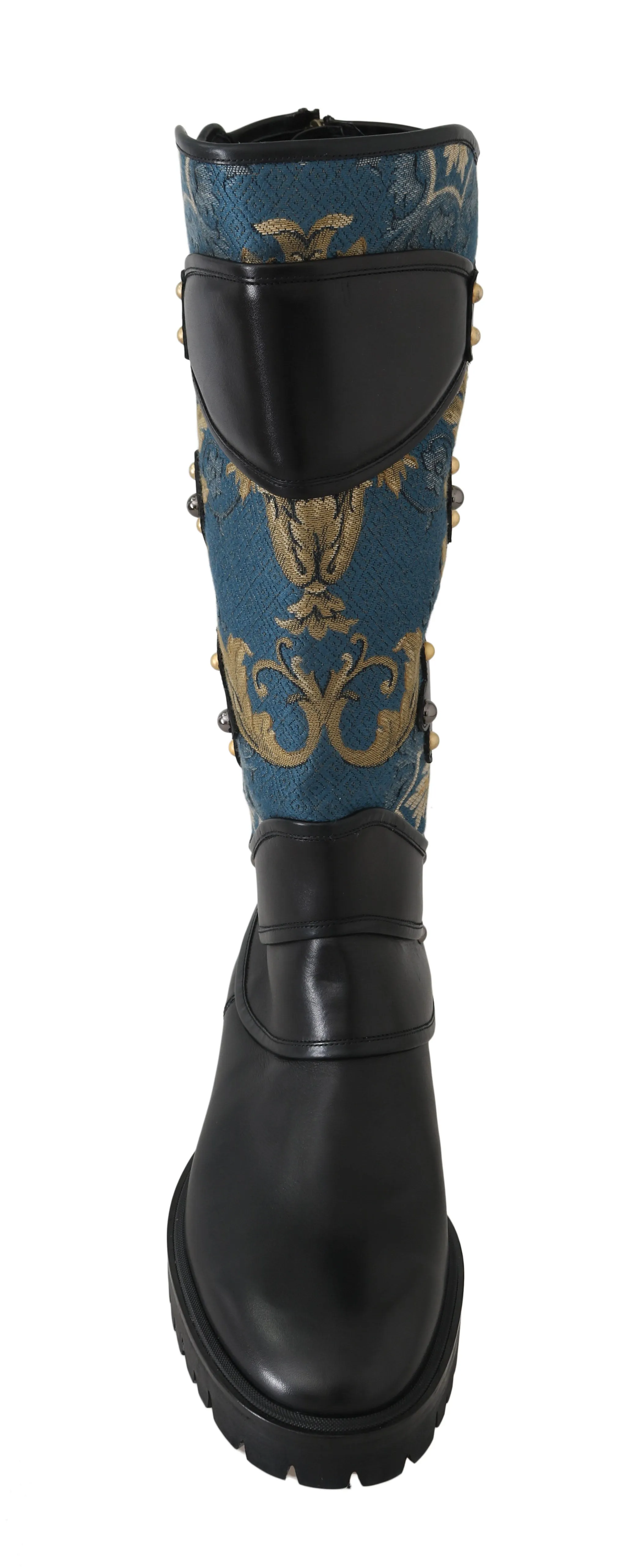 Shoes Black Blue Leather Brocade Stud Boots