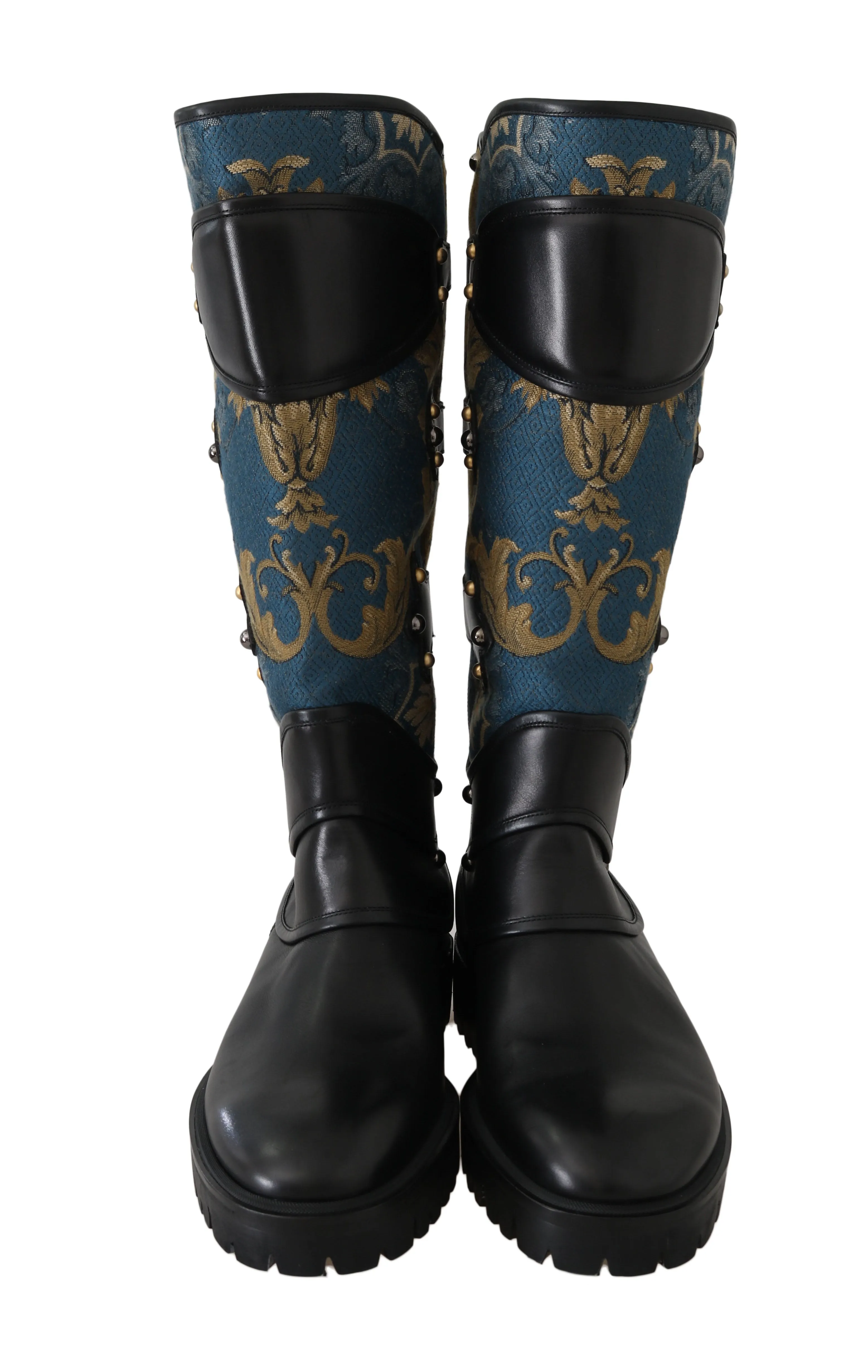 Shoes Black Blue Leather Brocade Stud Boots