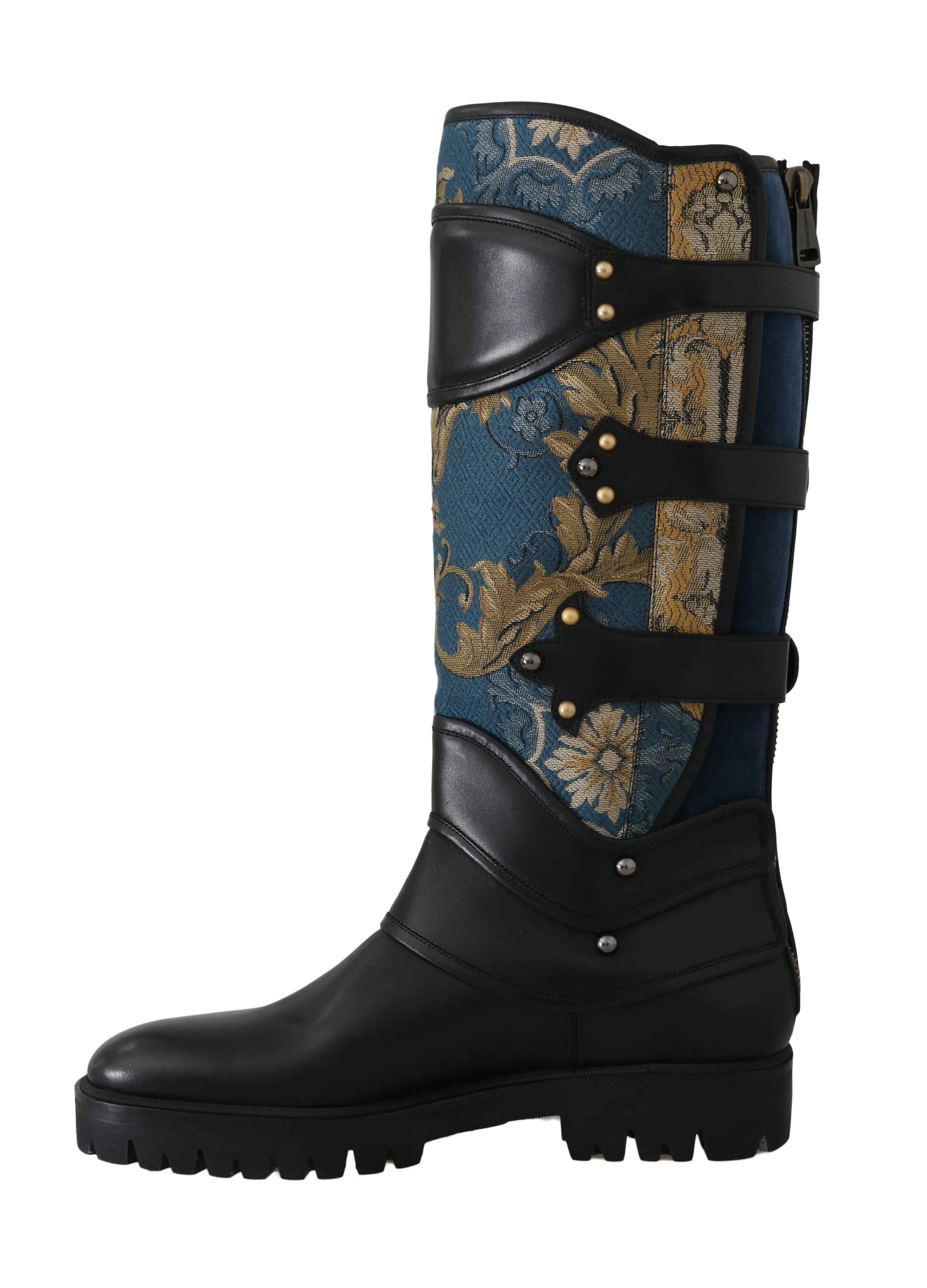 Shoes Black Blue Leather Brocade Stud Boots
