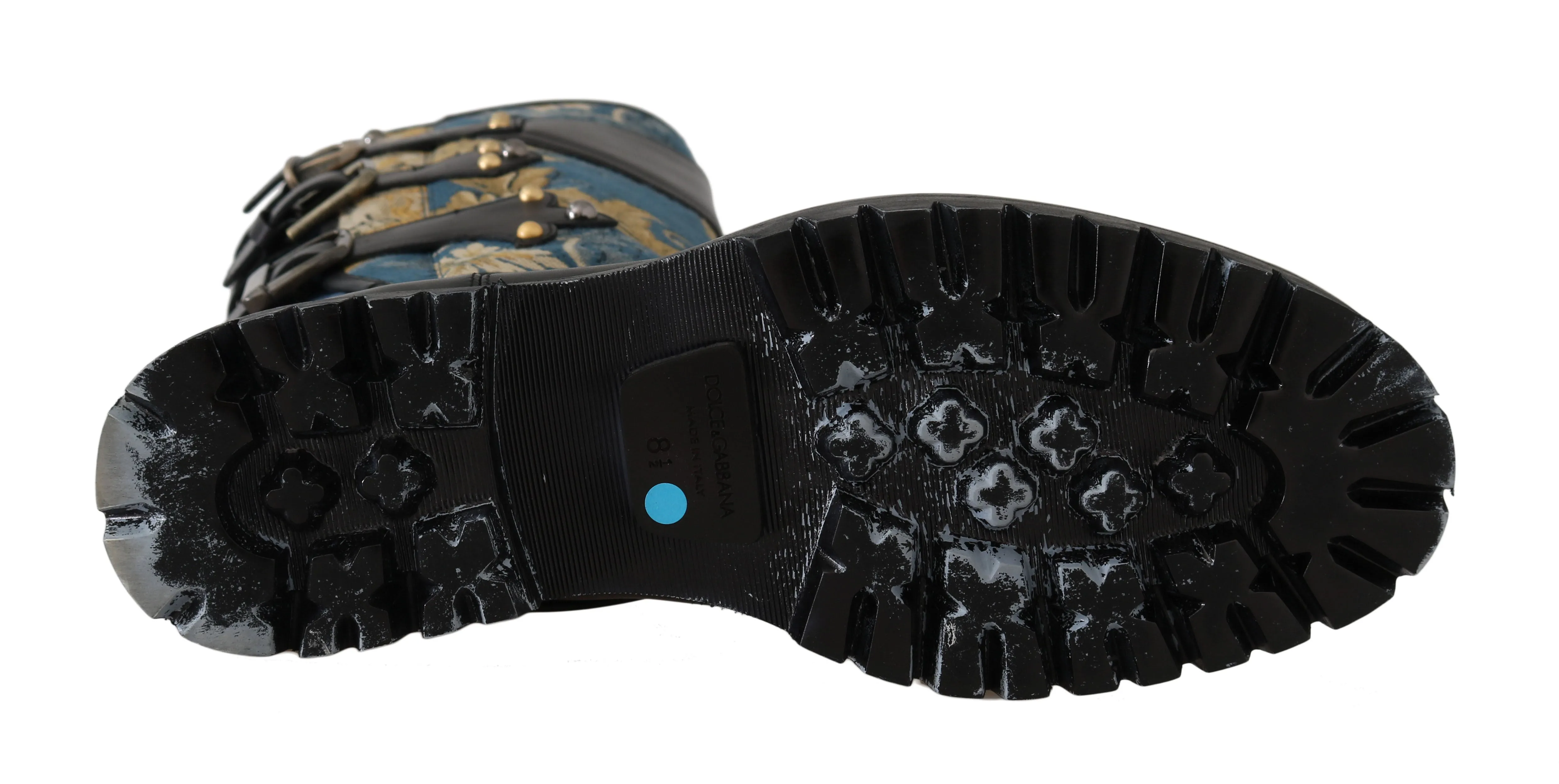 Shoes Black Blue Leather Brocade Stud Boots