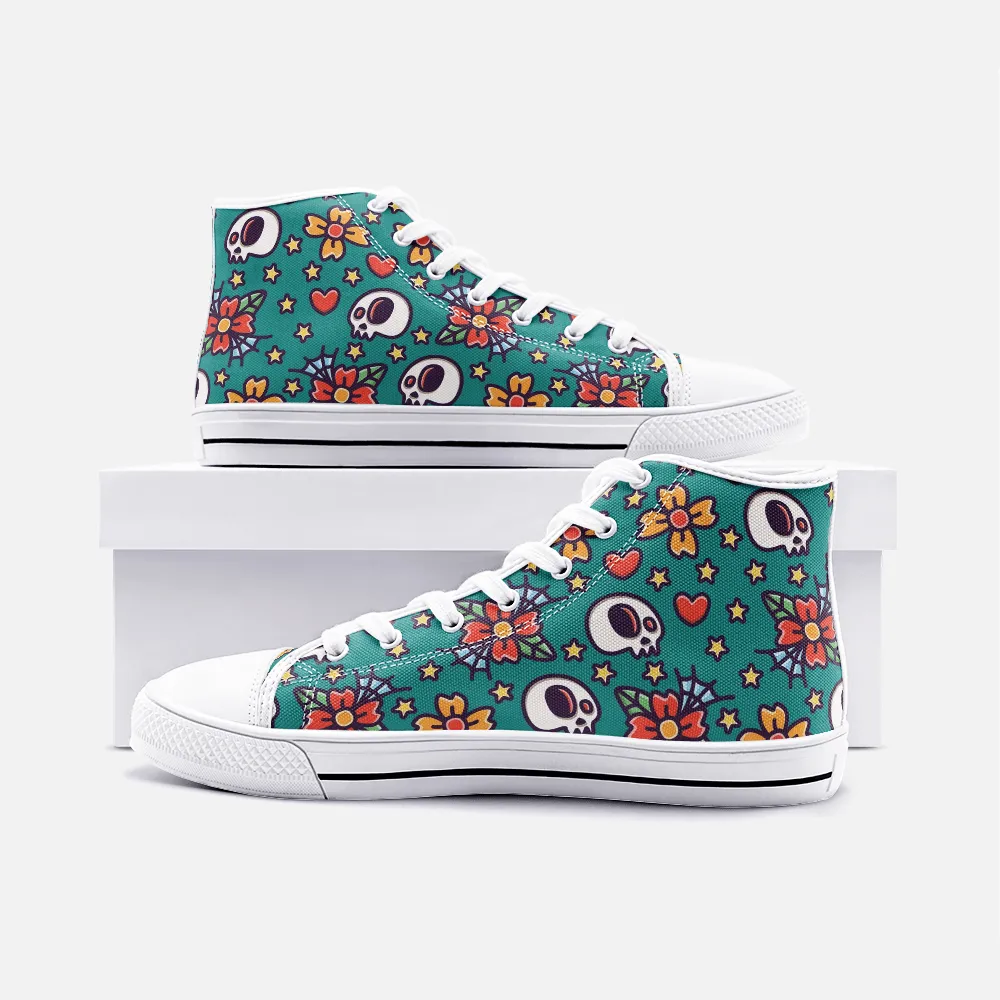 Skull and heart Unisex High Top Canvas Shoes