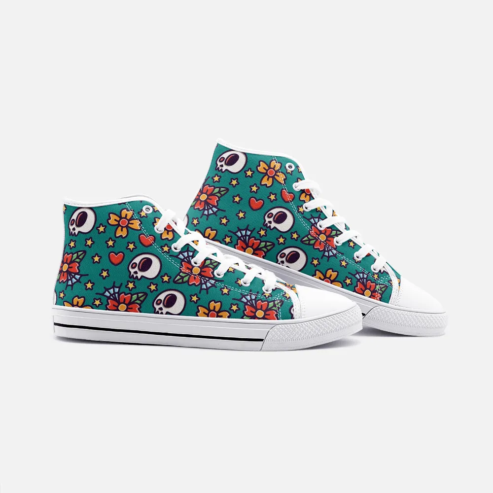 Skull and heart Unisex High Top Canvas Shoes