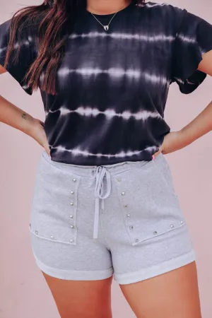 Studded Boyfriend Lounge Shorts - Grey