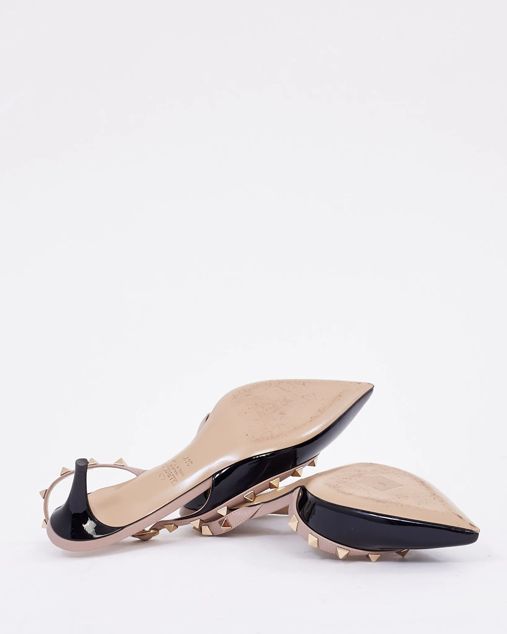 Valentino Black Patent Leather Rockstud Kitten Heel Pumps - 38.5