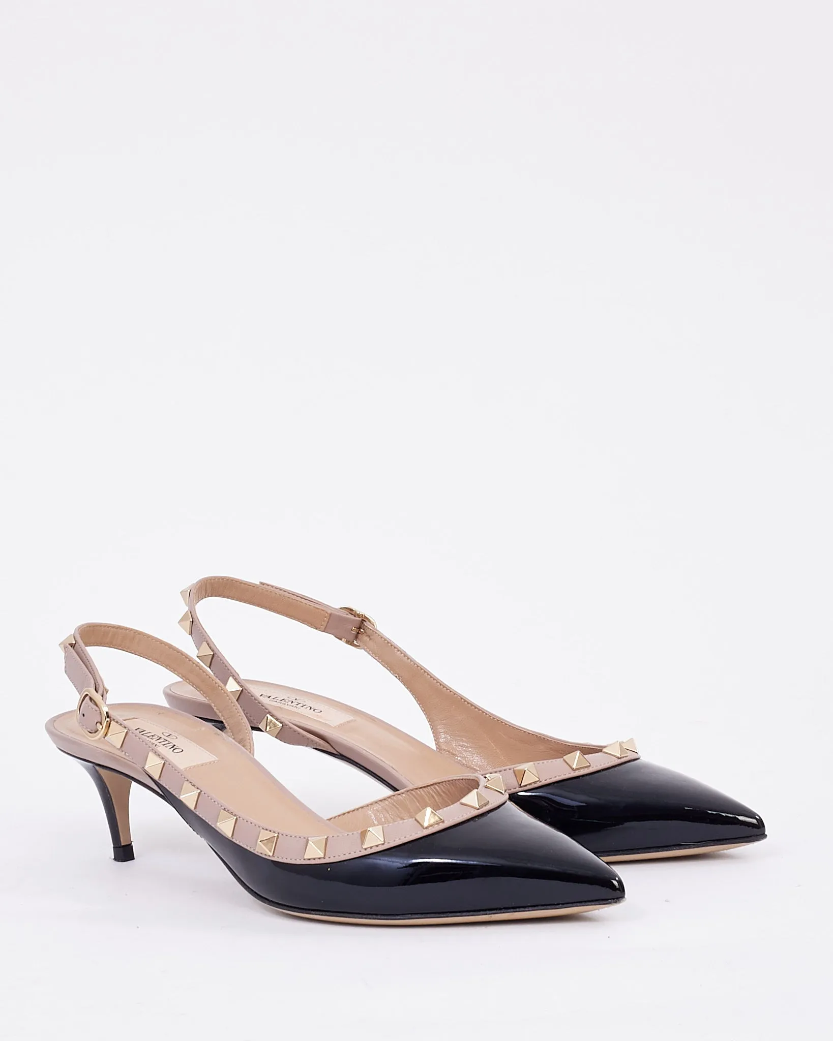 Valentino Black Patent Leather Rockstud Kitten Heel Pumps - 38.5