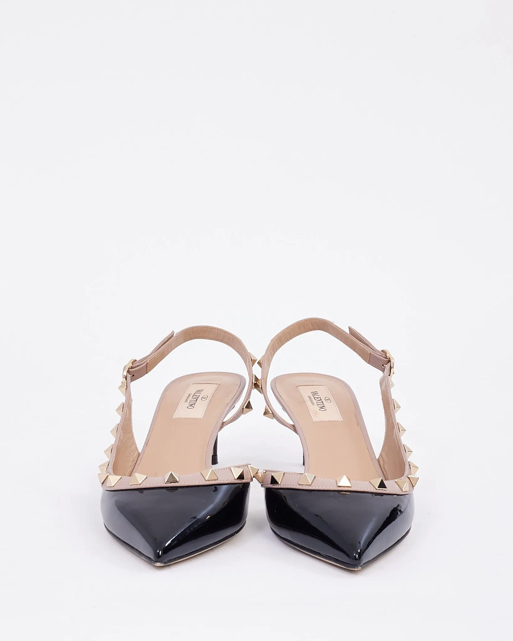 Valentino Black Patent Leather Rockstud Kitten Heel Pumps - 38.5