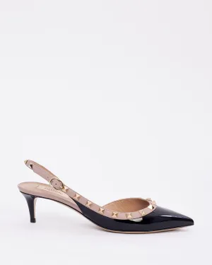Valentino Black Patent Leather Rockstud Kitten Heel Pumps - 38.5
