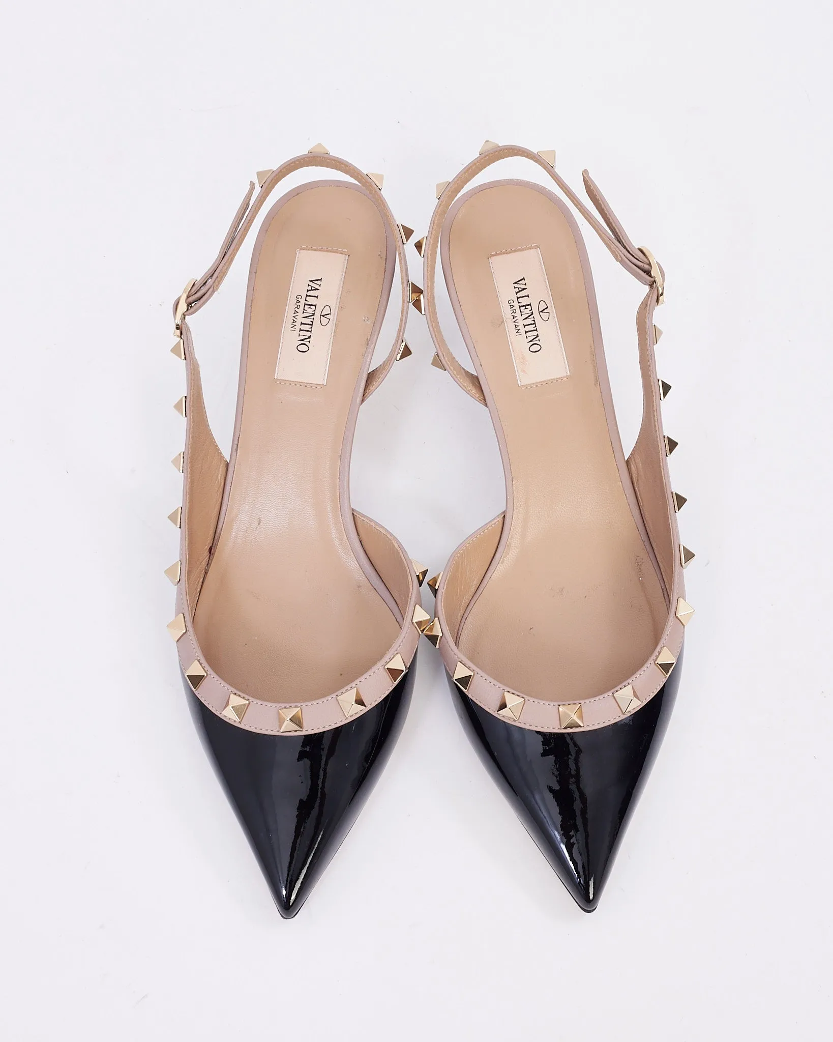 Valentino Black Patent Leather Rockstud Kitten Heel Pumps - 38.5